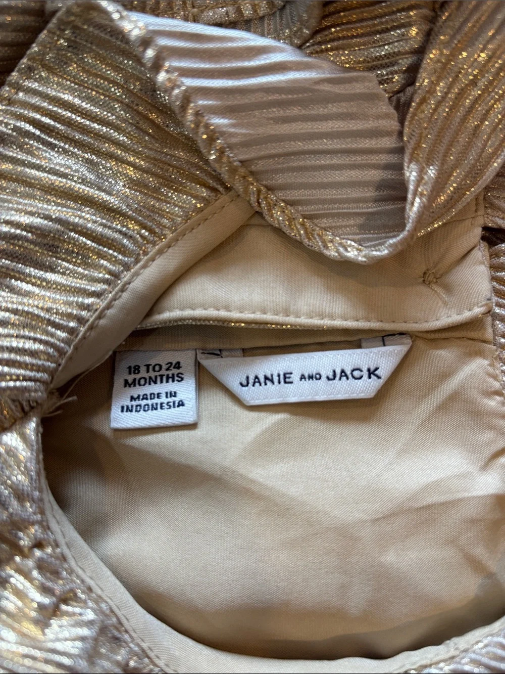 Janie and Jack Gold Metallic Ruffle Party Dress Size Girls 18-24 Months EUC